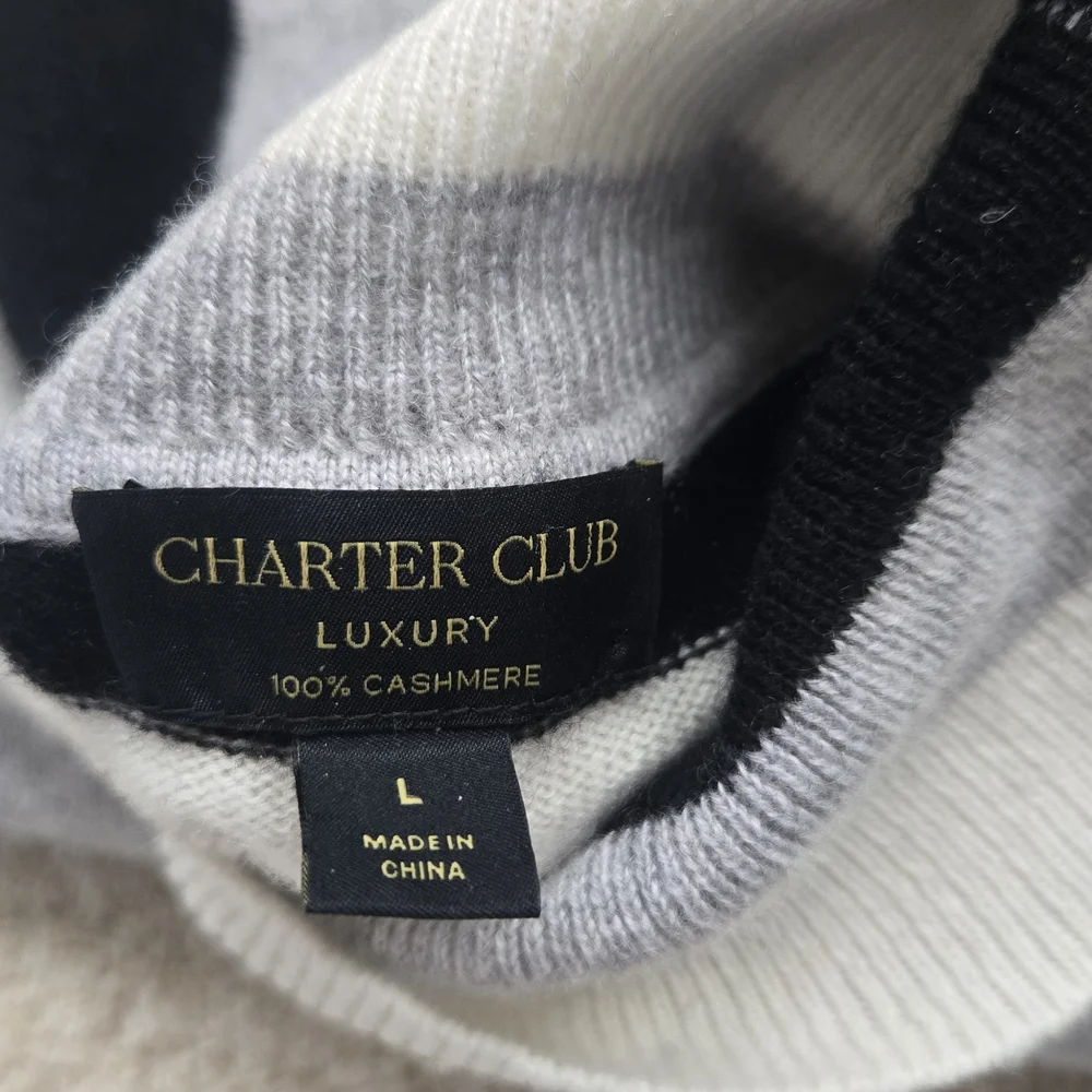 Charter Club Cashmere Multi-Striped Turtleneck Sweater|Size L - Picture 10 of 10